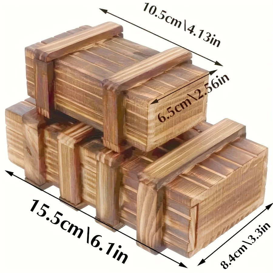 1pc/2pcs Vintage Wooden Secret Puzzle Box - 3D Brain Teaser with Hidden Compartment, Ideal for Gifts, Jewelry & Money Storage-A