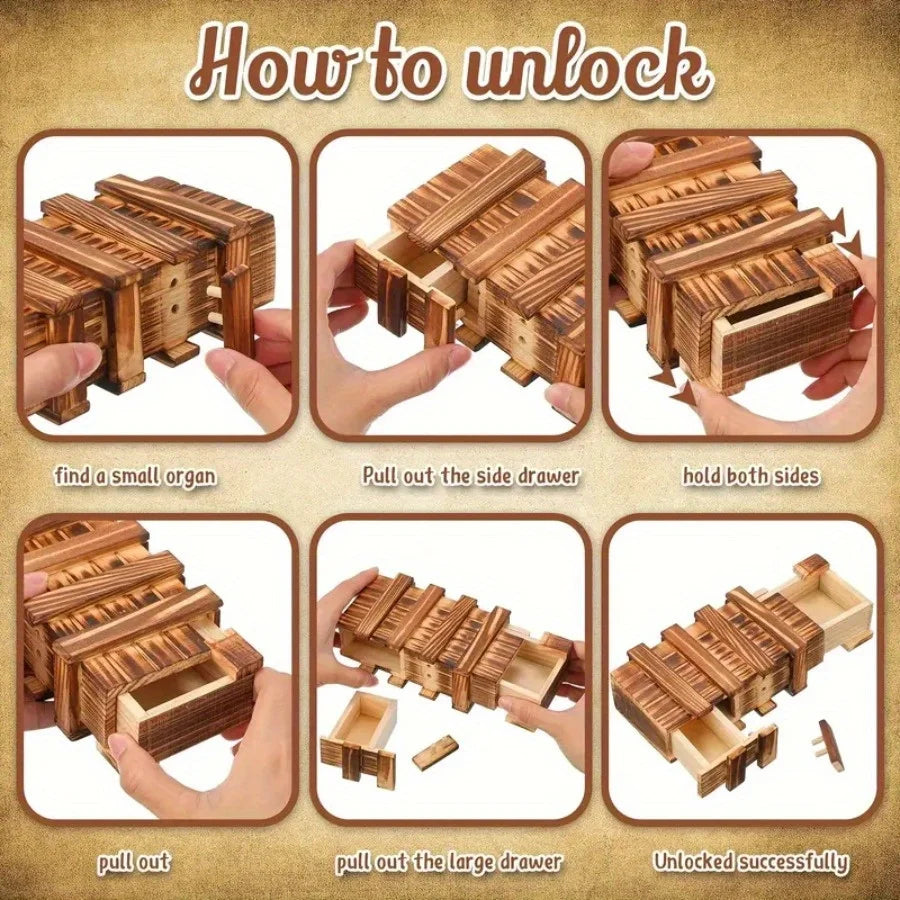 1pc/2pcs Vintage Wooden Secret Puzzle Box - 3D Brain Teaser with Hidden Compartment, Ideal for Gifts, Jewelry & Money Storage-A